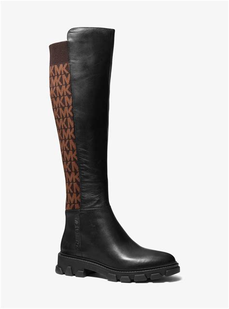 Ridley Leather And Logo Jacquard Knee Boot In .